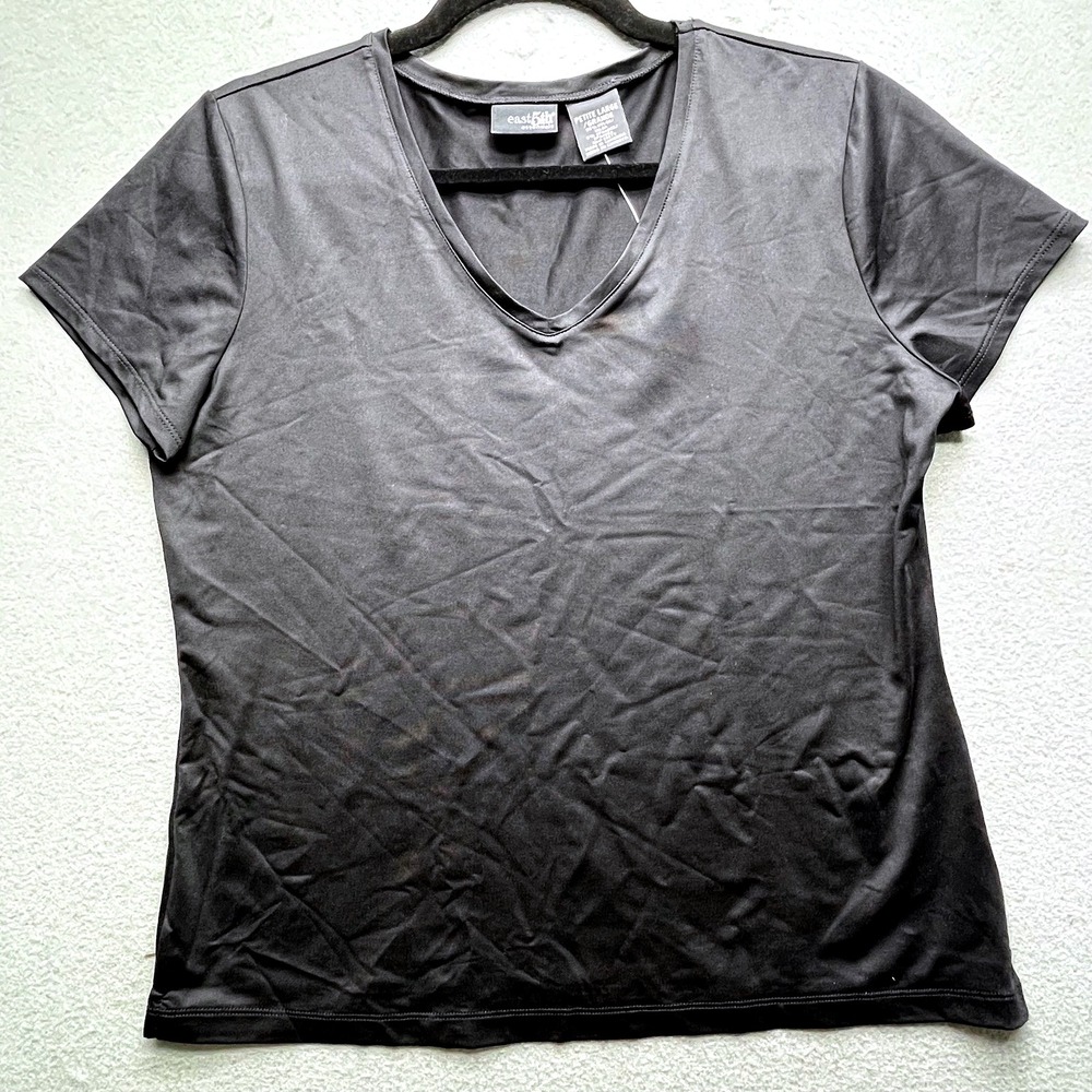 NWT East 5th Essentials Petite Large Black V Neck Short Sleeve Basic T Shirt Top